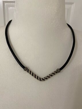 American West Black Leather Sterling Silver Necklace Carolyn Pollack